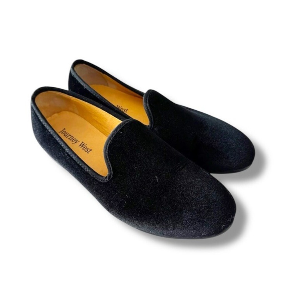 Journey West Black Velvet Slippers Men's Size 42 EU Smoking Jacket Hugh Hefner